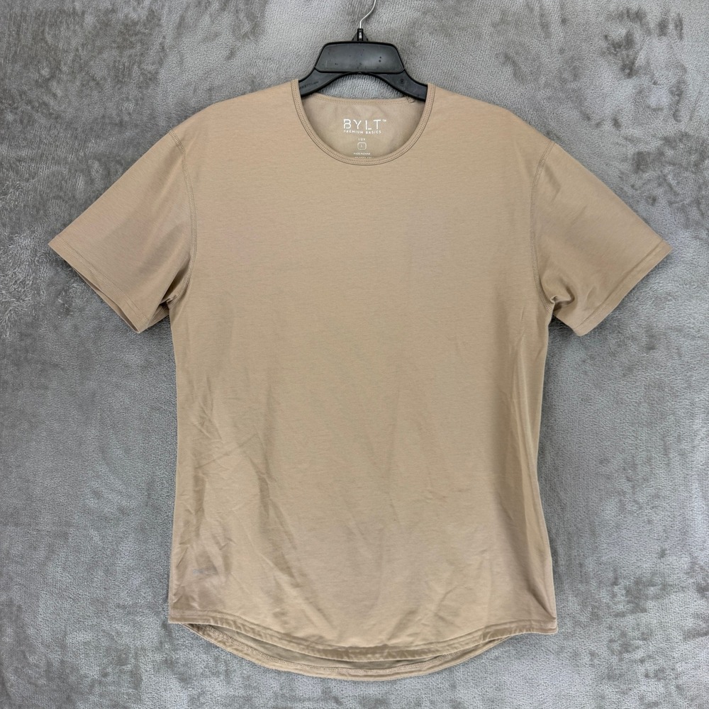 BYLT Premium Basics Mens Lux Drop Cut T-Shirt Tan Sand Short Sleeve L